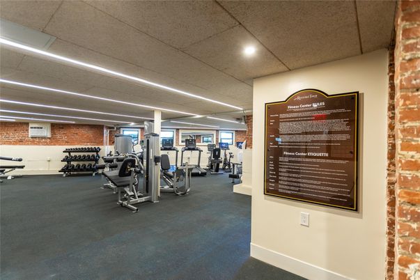 Fitness Equipment, Gym, Interior, Recessed Lighting, Stone Walls