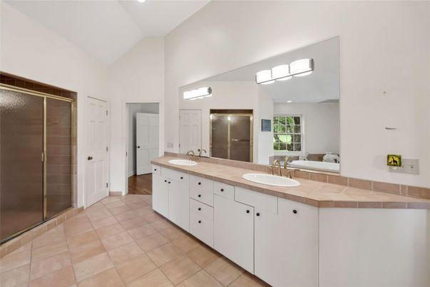 Bathroom, Dual Sink Vanities, Glass Shower, Interior, Tile Countertops