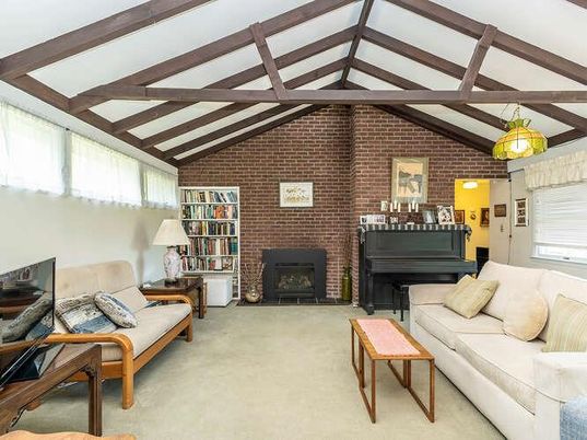 Fireplace, Interior, Living room, Piano, Stone Walls, Wooden Beams