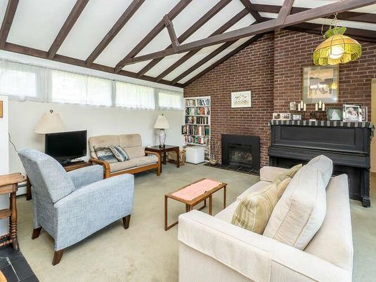 Fireplace, Interior, Living room, Piano, Stone Walls, Wooden Beams