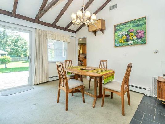 Chandelier, Dining room, Interior, Wooden Beams