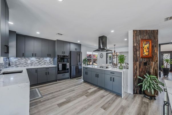 Interior, Kitchen, Pendant Lights, Recessed Lighting, Wood Texture Flooring