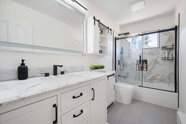 Bathroom, Glass Shower, Interior, Marble Walls