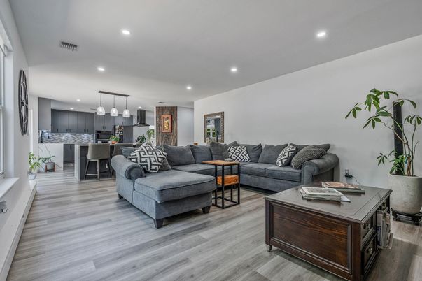 Dining room, Interior, Kitchen, Living room, Pendant Lights, Recessed Lighting, Wood Texture Flooring