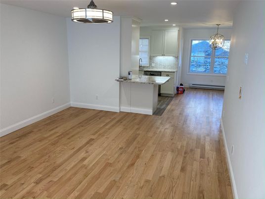 Chandelier, Empty room, Interior, Pendant Lights, Recessed Lighting, Wood Texture Flooring