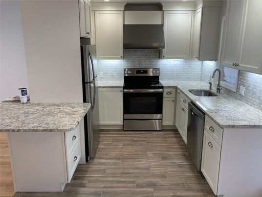 Interior, Kitchen, Stainless Steel Appliances, Wood Texture Flooring