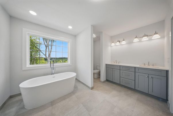 Bathroom, Dual Sink Vanities, Free Standing Baths, Interior, Recessed Lighting