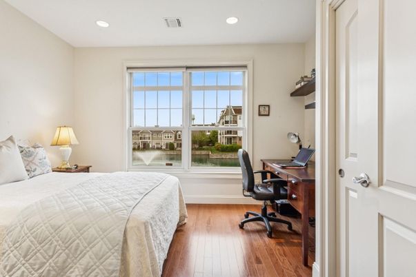 Bedroom, Home Office, Interior, Recessed Lighting, Wood Texture Flooring