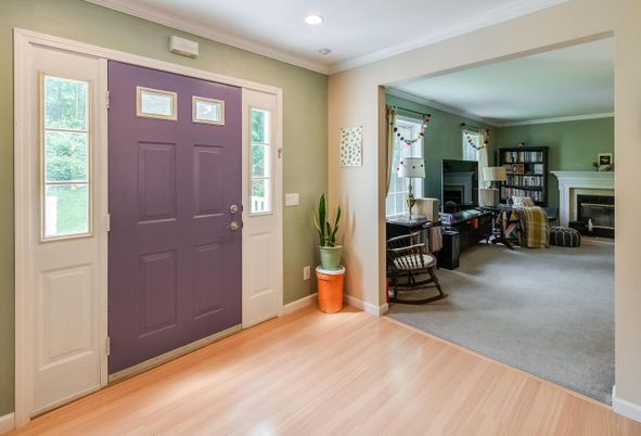 Fireplace, Home Office, Interior, Recessed Lighting, Wood Texture Flooring
