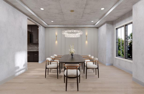 Dining room, Interior, Recessed Lighting, Wood Texture Flooring