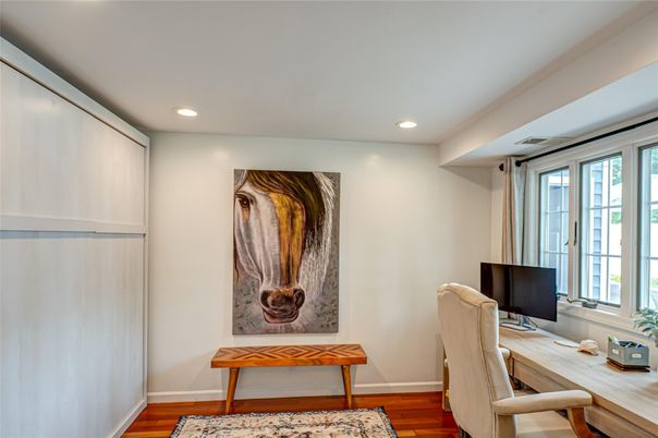 Home Office, Interior, Recessed Lighting, Wood Texture Flooring