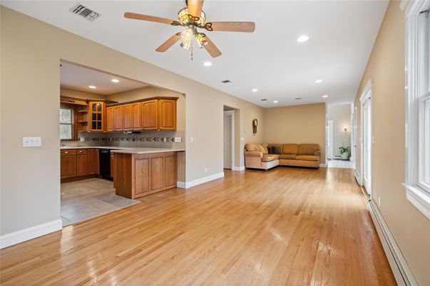 Interior, Kitchen, Living room, Recessed Lighting, Wood Texture Flooring