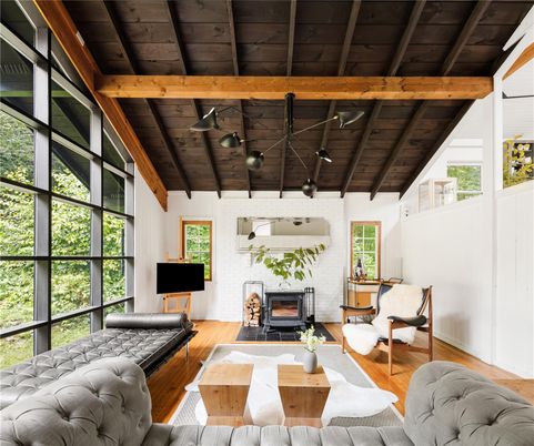 Fireplace, Interior, Living room, Stone Walls, Wooden Beams, Wooden Ceilings, Wood Texture Flooring