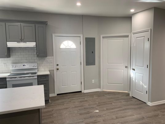 Interior, Kitchen, Recessed Lighting, Wood Texture Flooring