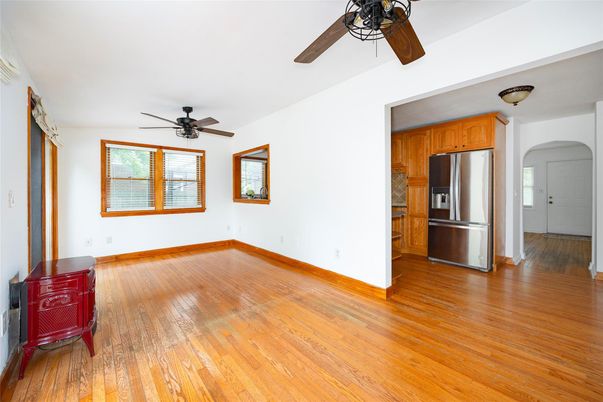 Empty room, Interior, Kitchen, Stainless Steel Appliances, Wood Texture Flooring