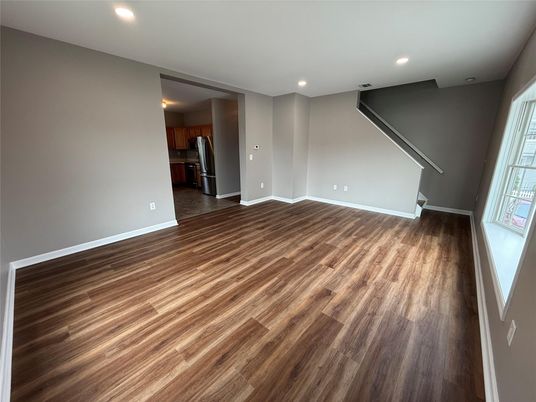 Empty room, Interior, Kitchen, Recessed Lighting, Wood Texture Flooring