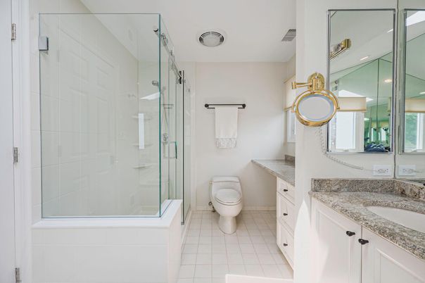 Bathroom, Glass Shower, Interior, Recessed Lighting