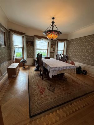 Dining room, Interior, Pendant Lights, Wood Texture Flooring