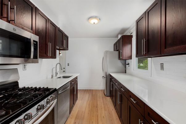 Interior, Kitchen, Stainless Steel Appliances, Wood Texture Flooring