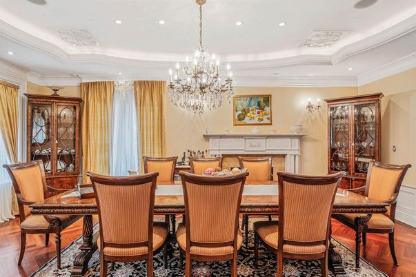 Chandelier, Dining room, Interior, Recessed Lighting, Wood Texture Flooring