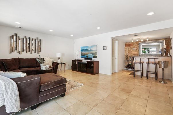 Interior, Living room, Recessed Lighting, Stone Walls
