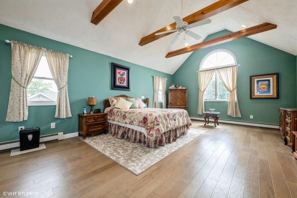 Bedroom, Interior, Recessed Lighting, Wooden Beams, Wood Texture Flooring