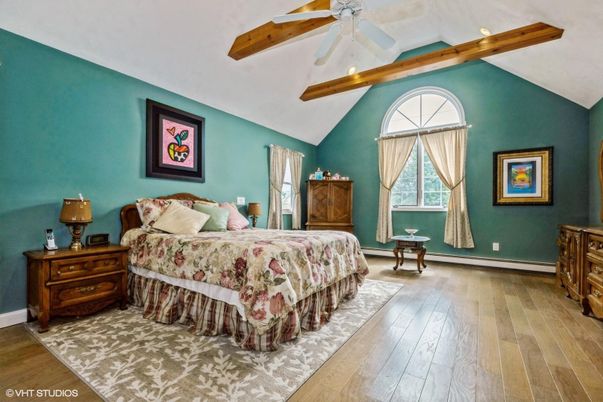 Bedroom, Interior, Recessed Lighting, Wooden Beams, Wood Texture Flooring