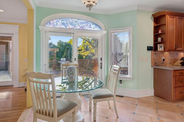 Dining room, Interior, Recessed Lighting, Wood Texture Flooring