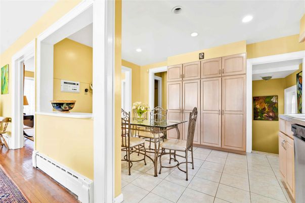 Dining room, Interior, Recessed Lighting, Wood Texture Flooring