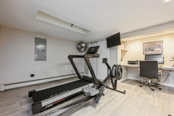 Fitness Equipment, Home Office, Interior, Wood Texture Flooring