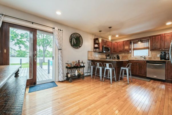 Interior, Kitchen, Pendant Lights, Recessed Lighting, Wood Texture Flooring