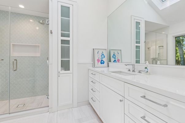 Bathroom, Dual Sink Vanities, Glass Shower, Interior, Recessed Lighting