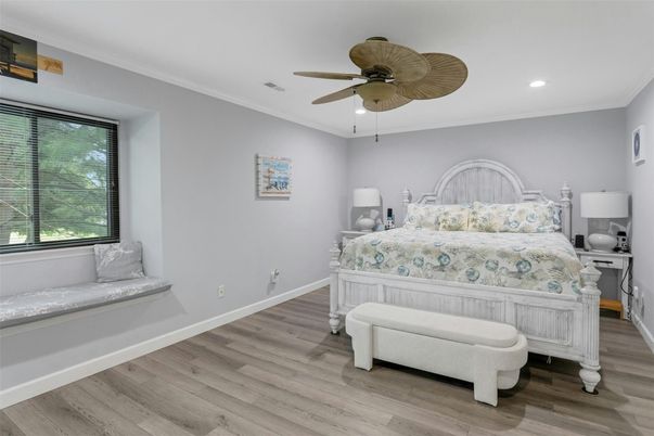 Bedroom, Interior, Recessed Lighting, Wood Texture Flooring