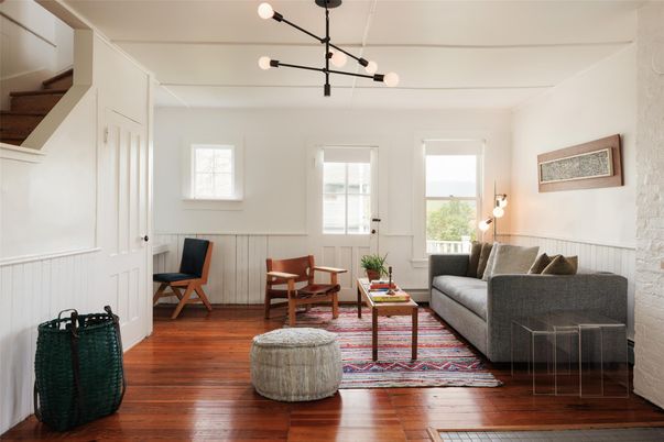 Interior, Living room, Pendant Lights, Wood Texture Flooring