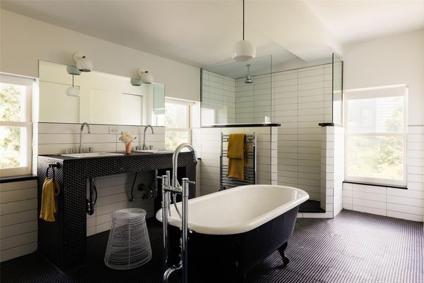Bathroom, Dual Sink Vanities, Free Standing Baths, Glass Shower, Interior, Pendant Lights