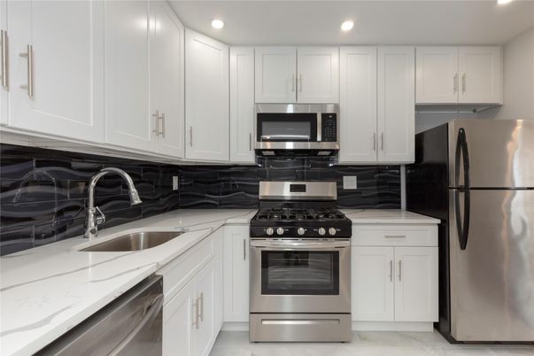 Interior, Kitchen, Marble, Recessed Lighting, Stainless Steel Appliances