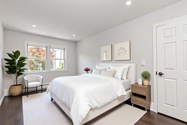 Bedroom, Interior, Recessed Lighting, Wood Texture Flooring