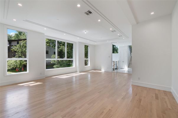 Empty room, Interior, Recessed Lighting, Wood Texture Flooring