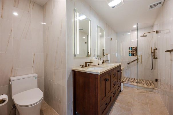 Bathroom, Glass Shower, Interior, Recessed Lighting