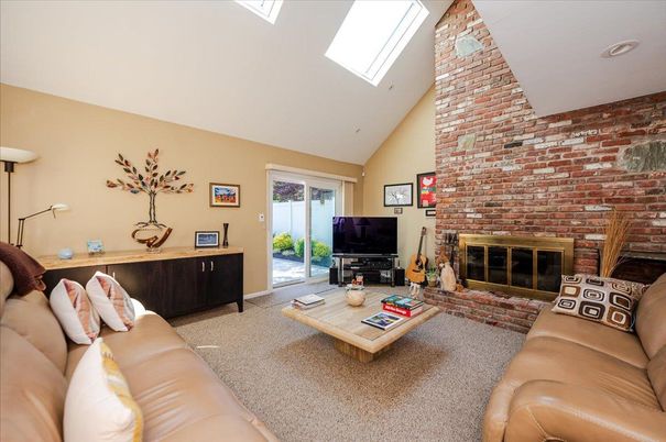 Fireplace, Interior, Living room, Recessed Lighting, Stone Walls