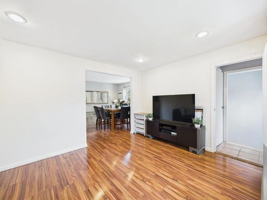 Dining room, Interior, Recessed Lighting, Wood Texture Flooring