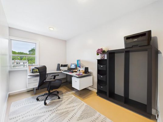 Home Office, Interior, Recessed Lighting, Wood Texture Flooring