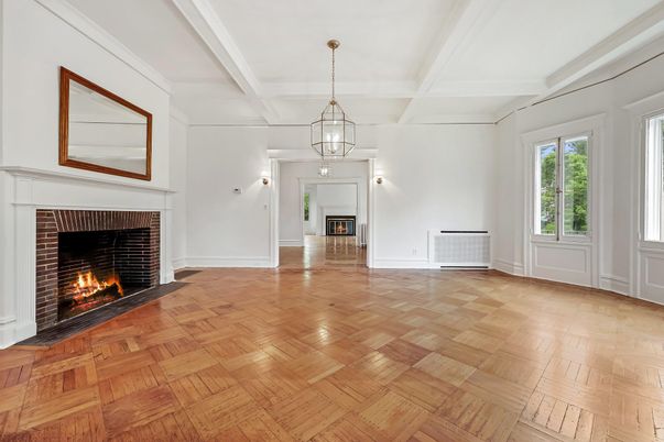 Chandelier, Empty room, Fireplace, Interior, Pendant Lights, Wood Texture Flooring