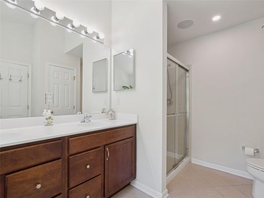 Bathroom, Dual Sink Vanities, Glass Shower, Interior, Recessed Lighting