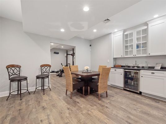 Dining room, Interior, Kitchen, Recessed Lighting, Wood Texture Flooring