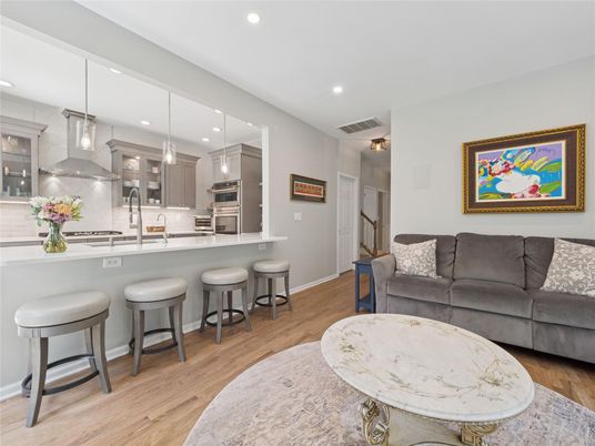 Interior, Kitchen, Living room, Pendant Lights, Recessed Lighting, Stainless Steel Appliances, Wood Texture Flooring