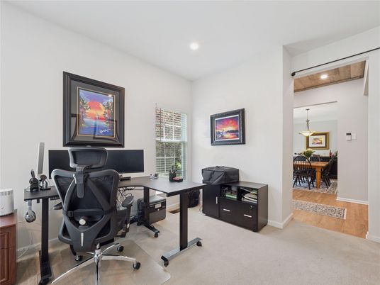 Home Office, Interior, Recessed Lighting, Wood Texture Flooring