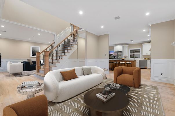 Interior, Kitchen, Living room, Recessed Lighting, Wood Texture Flooring