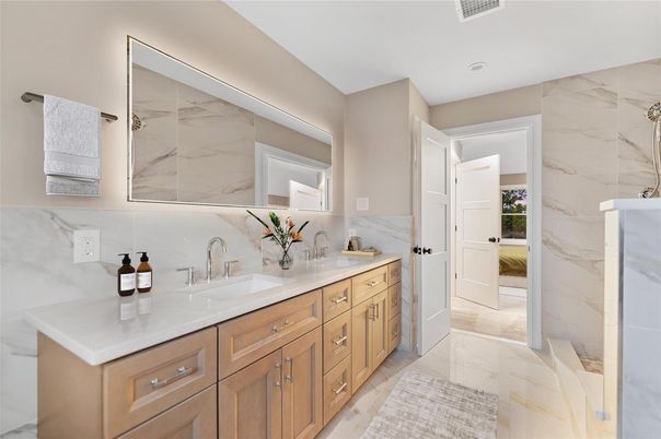 Bathroom, Dual Sink Vanities, Interior, Marble Walls