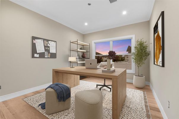 Home Office, Interior, Recessed Lighting, Wood Texture Flooring